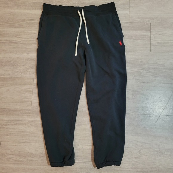 Polo Ralph Lauren Other - Polo Ralph Lauren Mens Black Fleece Jogger Sweatpants Red Pony Logo Large Flaw